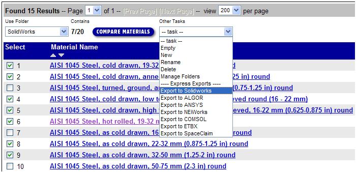 Material Property Data for SolidWorks software